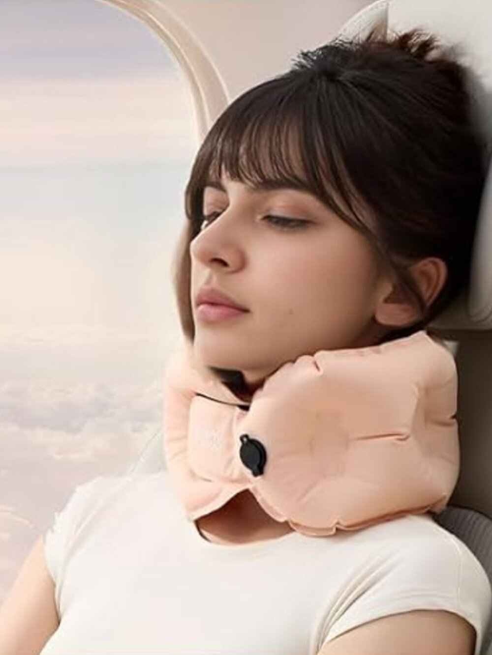 New Pink Inflatable Travel Pillow - 2 in 1 Inflation & Storage bag